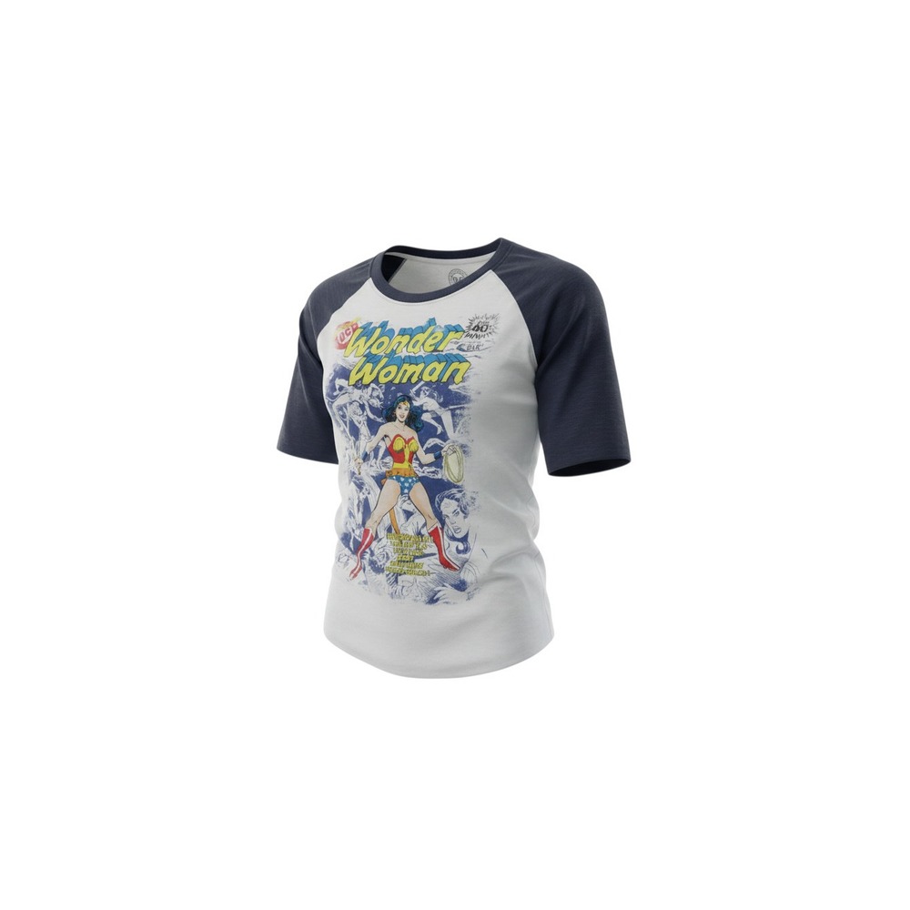 DC Comics Wonder Woman T-Shirt Womens L White Navy Raglan Graphic Tee 1922